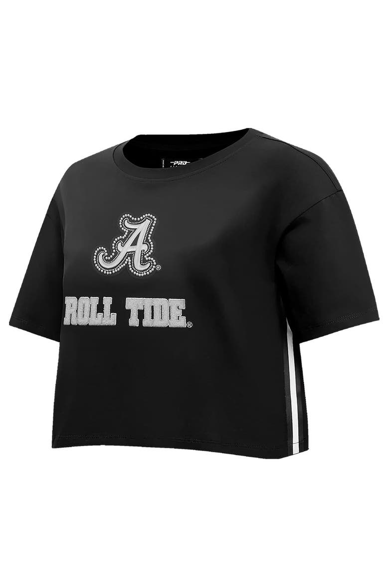 Women's Pro Standard Black Alabama Crimson Tide Rhinestone & Pearl Boxy Cropped T-Shirt, Alternate, color, Black