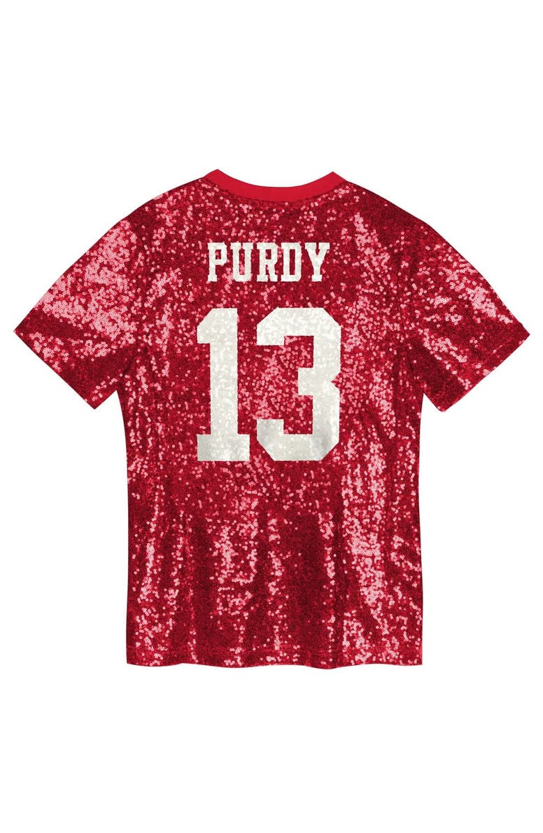 Outerstuff Girls Youth Brock Purdy Scarlet San Francisco 49ers Sequin V-Neck Fashion Jersey, Alternate, color, Scarlet