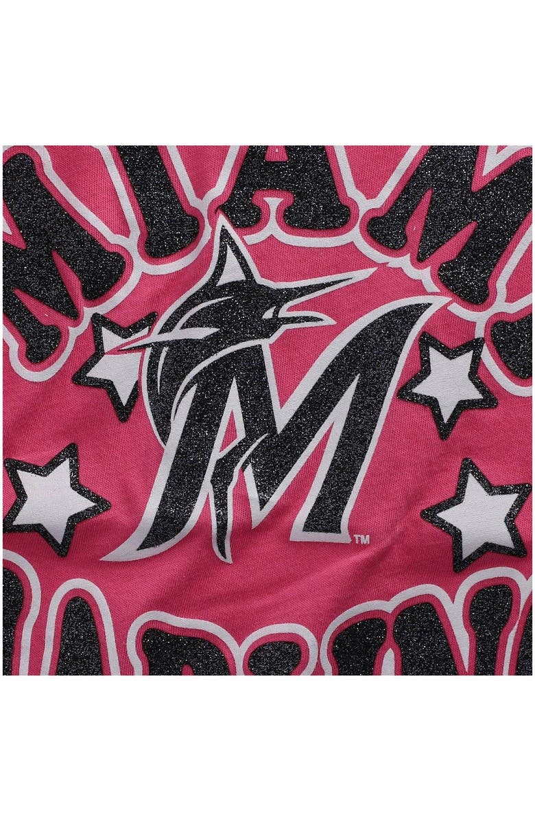 New Era Girls Youth New Era Pink Miami Marlins Jersey Stars V-Neck T-Shirt, Alternate, color, 