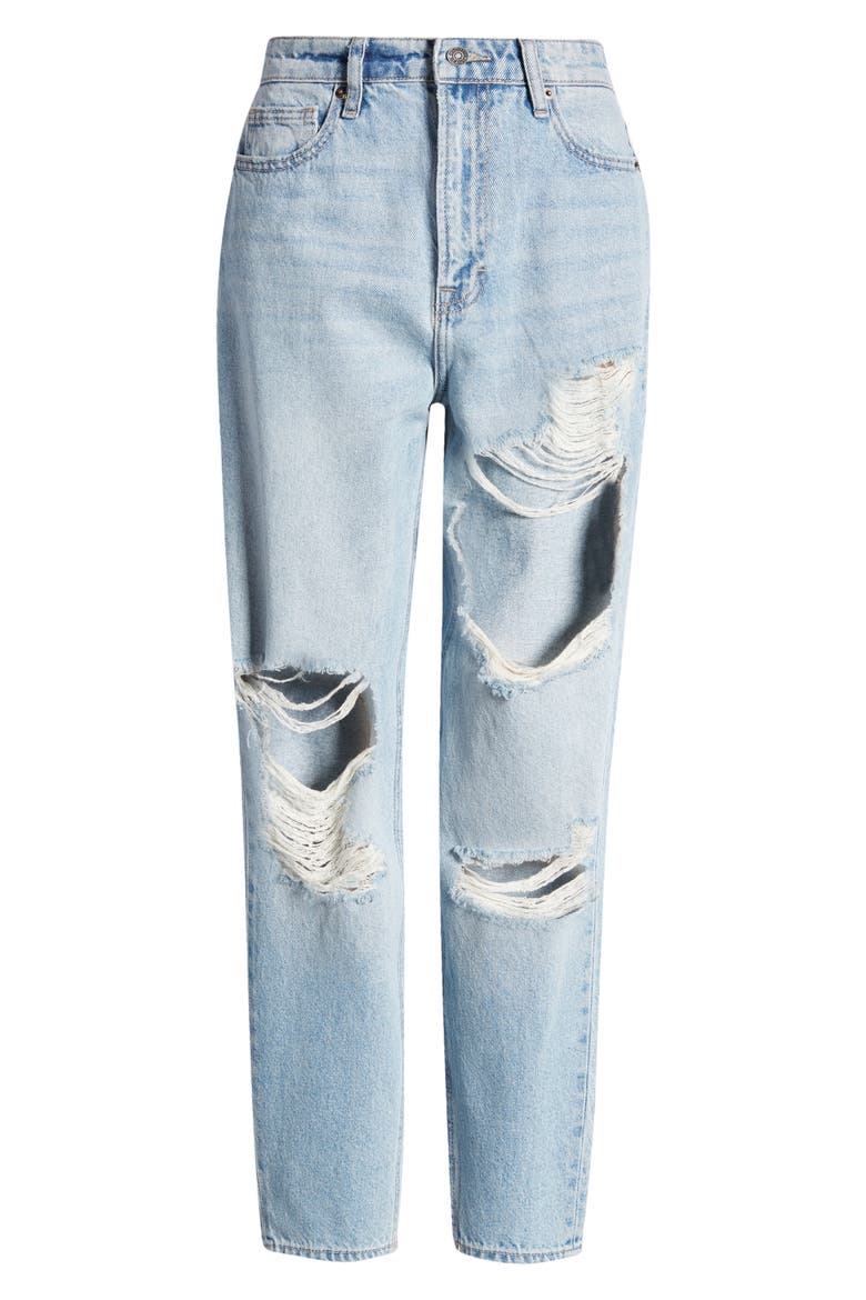 Distressed Tapered Mom Jeans, Alternate, color, MEDIUM WASH