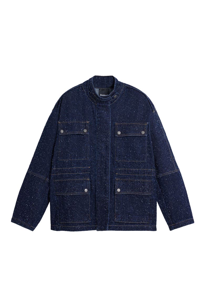 Flecked Denim Trucker Jacket, Alternate, color, DARK BLUE