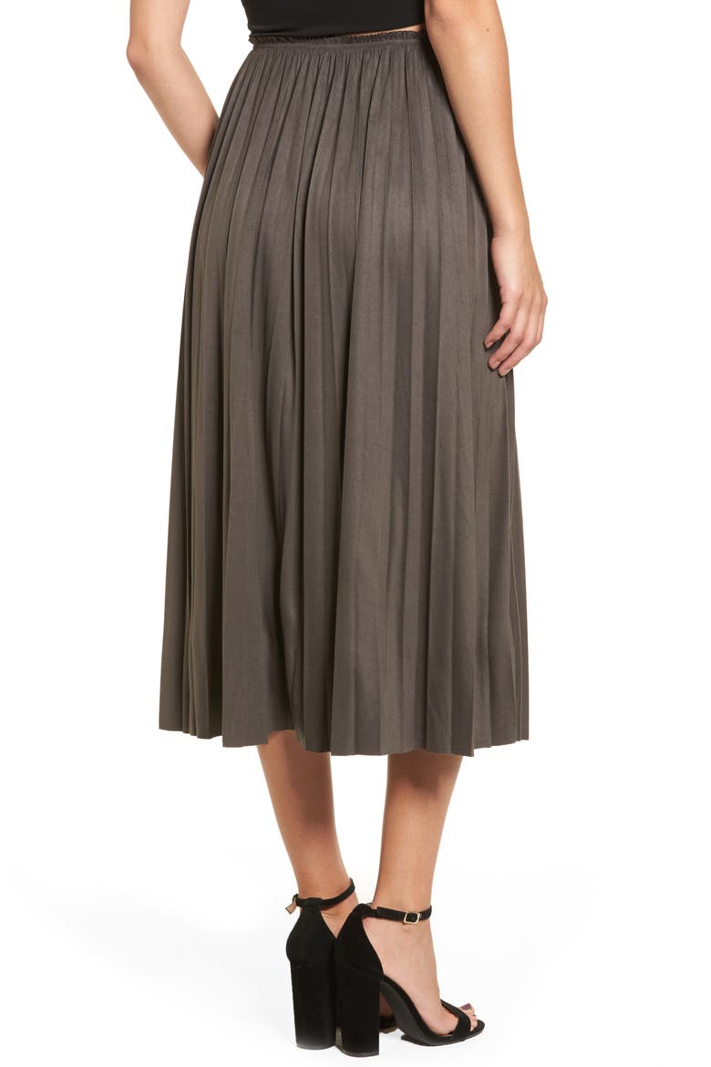 Pleated Faux Suede Midi Skirt, Alternate, color, OLIVE