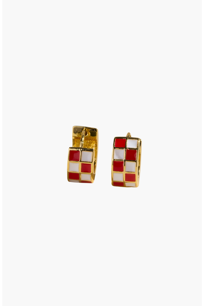 Checkered Enamel Huggies, Alternate, color, Red / White Checkered