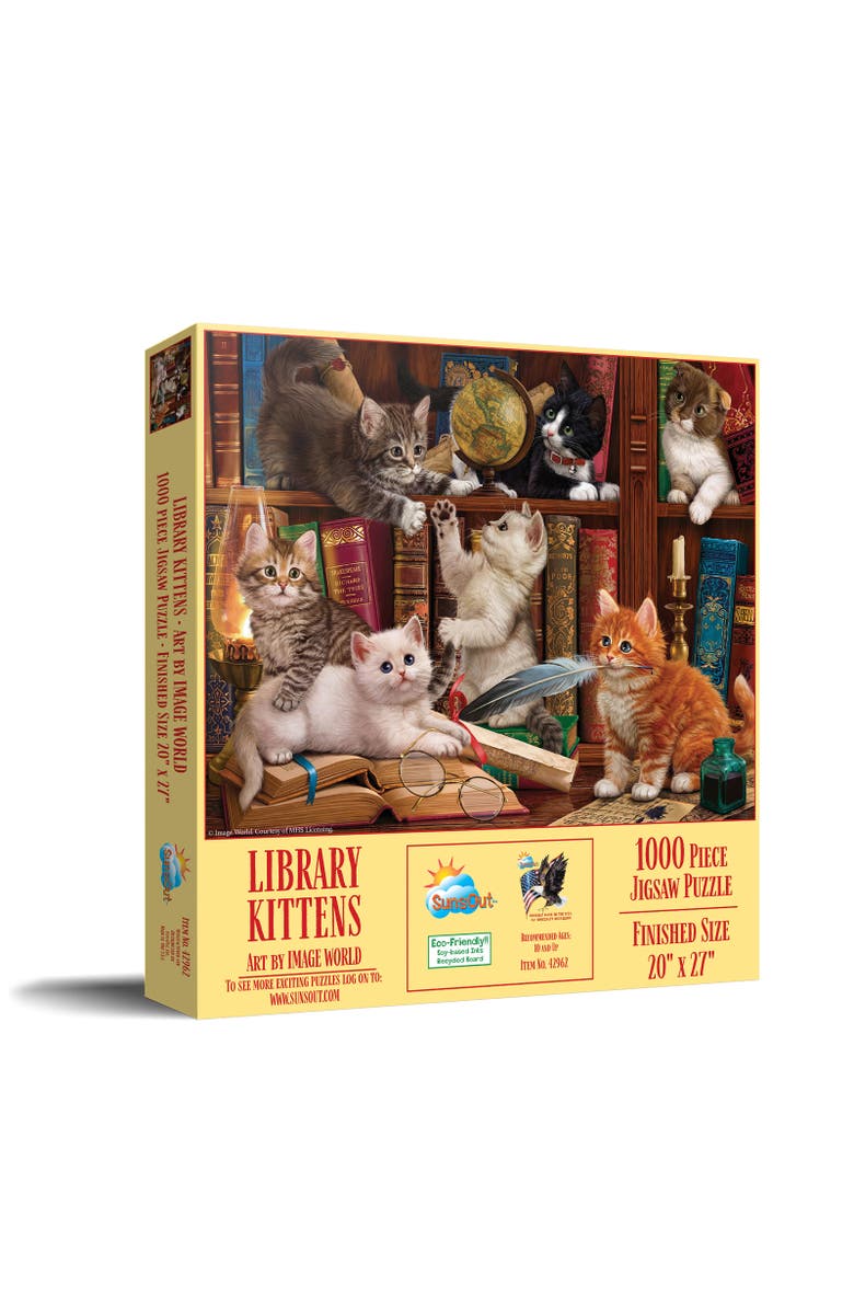 Sunsout Library Kittens 1000 piece Jigsaw Puzzle for Adults, Main, color, Multicolor