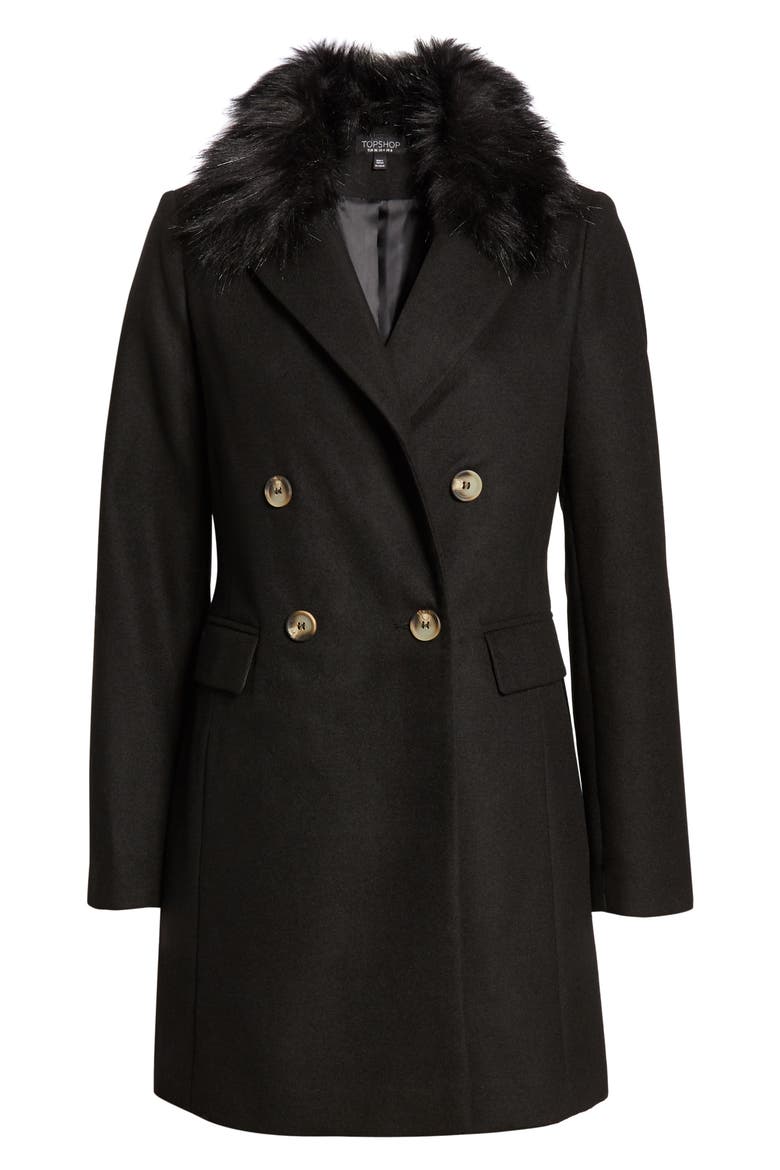 Naomi Faux Fur Collar Coat, Alternate, color, BLACK