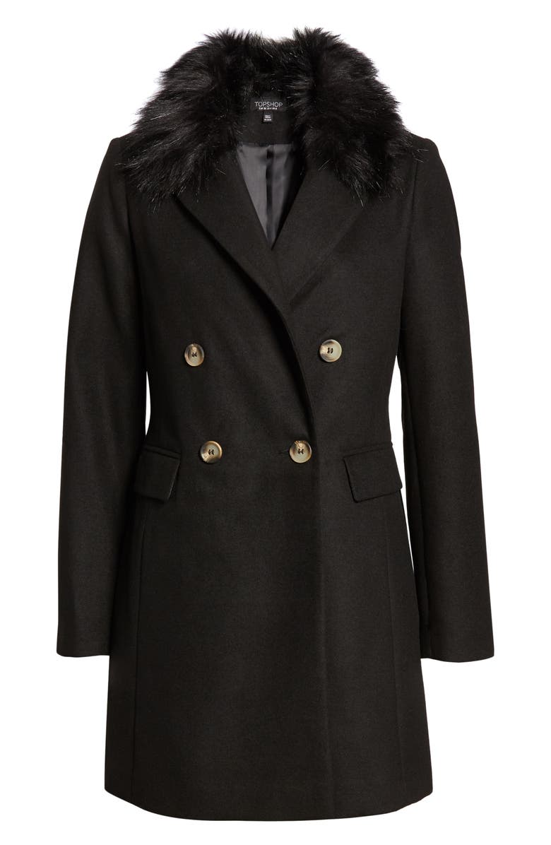 Topshop Naomi Faux Fur Collar Coat, Alternate, color, 