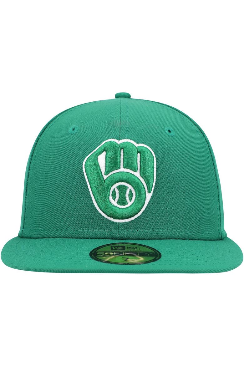 Men's New Era Kelly Green Milwaukee Brewers White Logo 59FIFTY Fitted Hat, Alternate, color, Kelly Green
