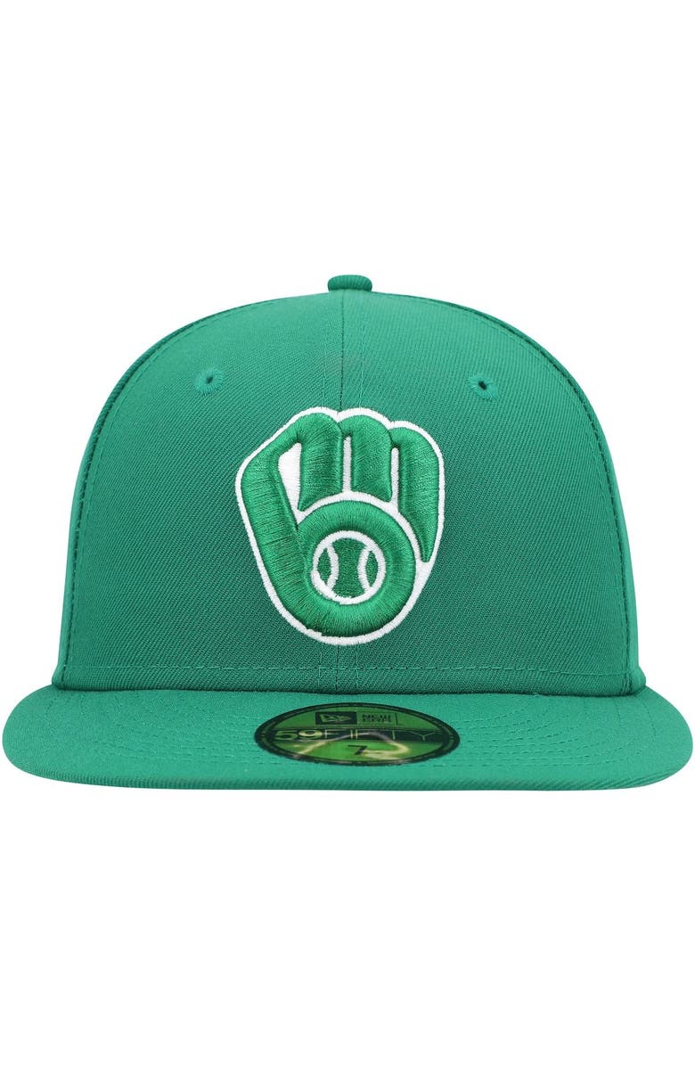New Era Men's New Era Kelly Green Milwaukee Brewers White Logo 59FIFTY Fitted Hat, Alternate, color, 