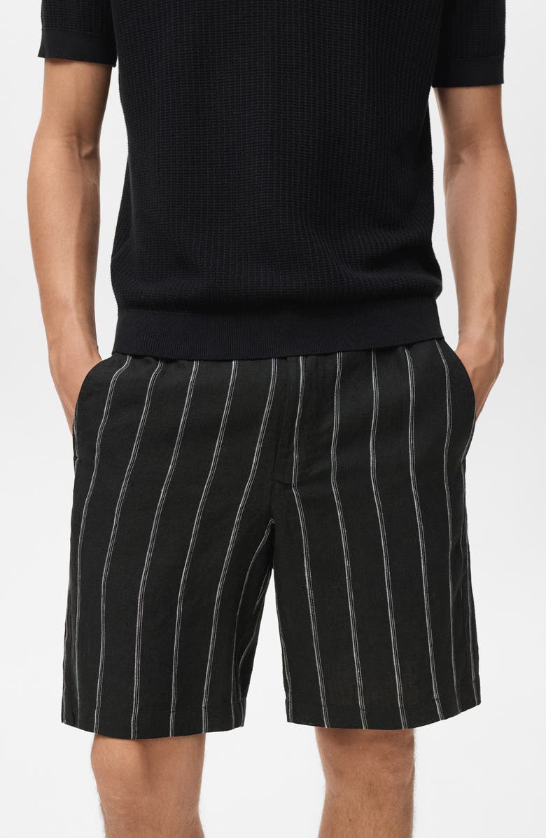 MANGO Stripe Linen Bermuda Shorts, Alternate, color, Charcoal