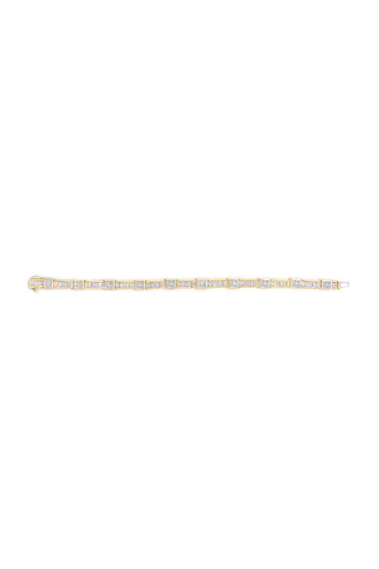 14K Yellow Gold 7.0 Cttw Baguette Cut Diamond Alternating Box and Wave Link Bracelet, Alternate, color, Yellow Gold