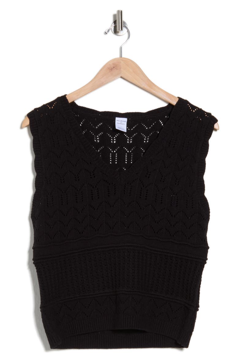 Mixed Stitch Sweater Vest, Alternate, color, BLACK