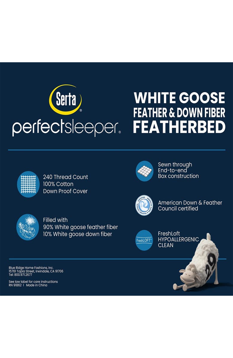 BLUE RIDGE HOME FASHIONS Serta Goose Feather & Down Fiber Featherbed, Alternate, color, White