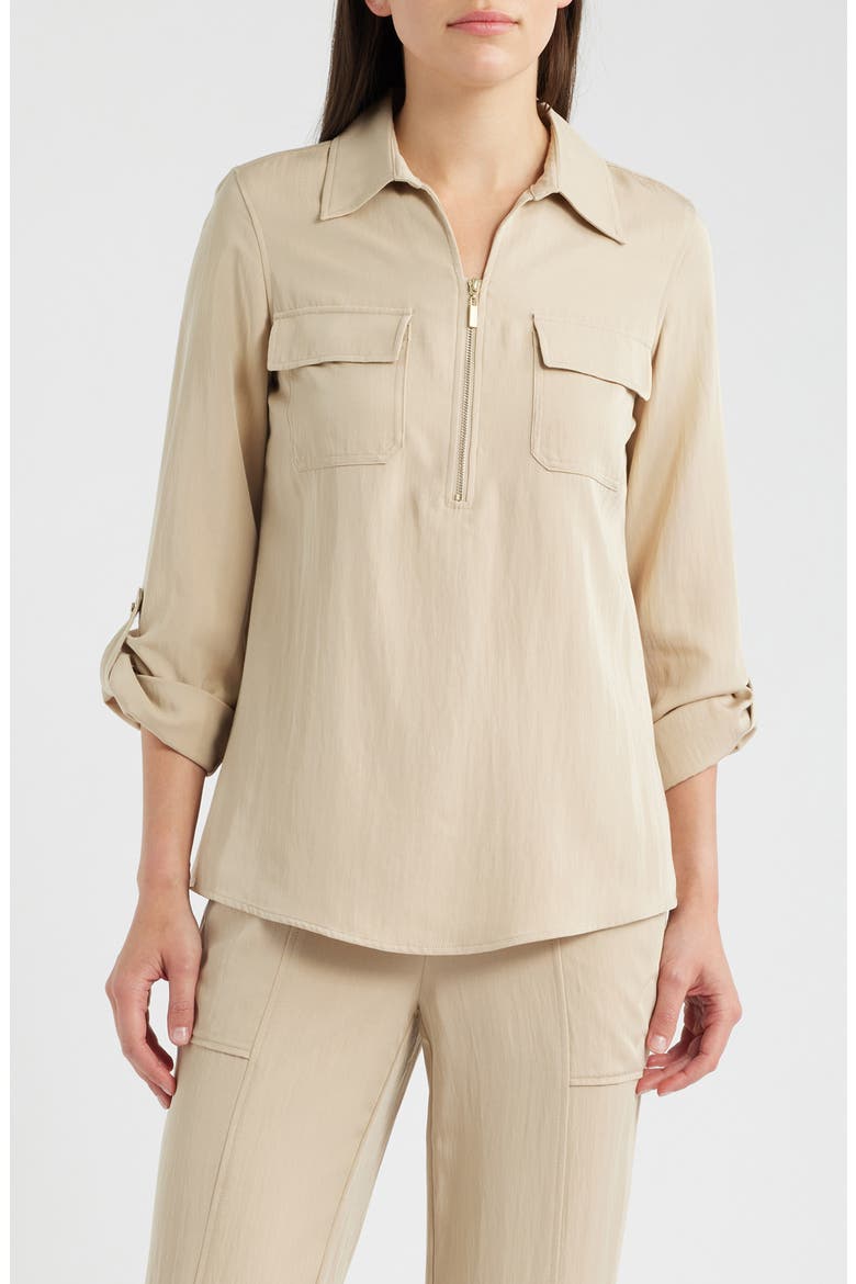 Long Sleeve Half Zip Pullover, Main, color, SAFARI
