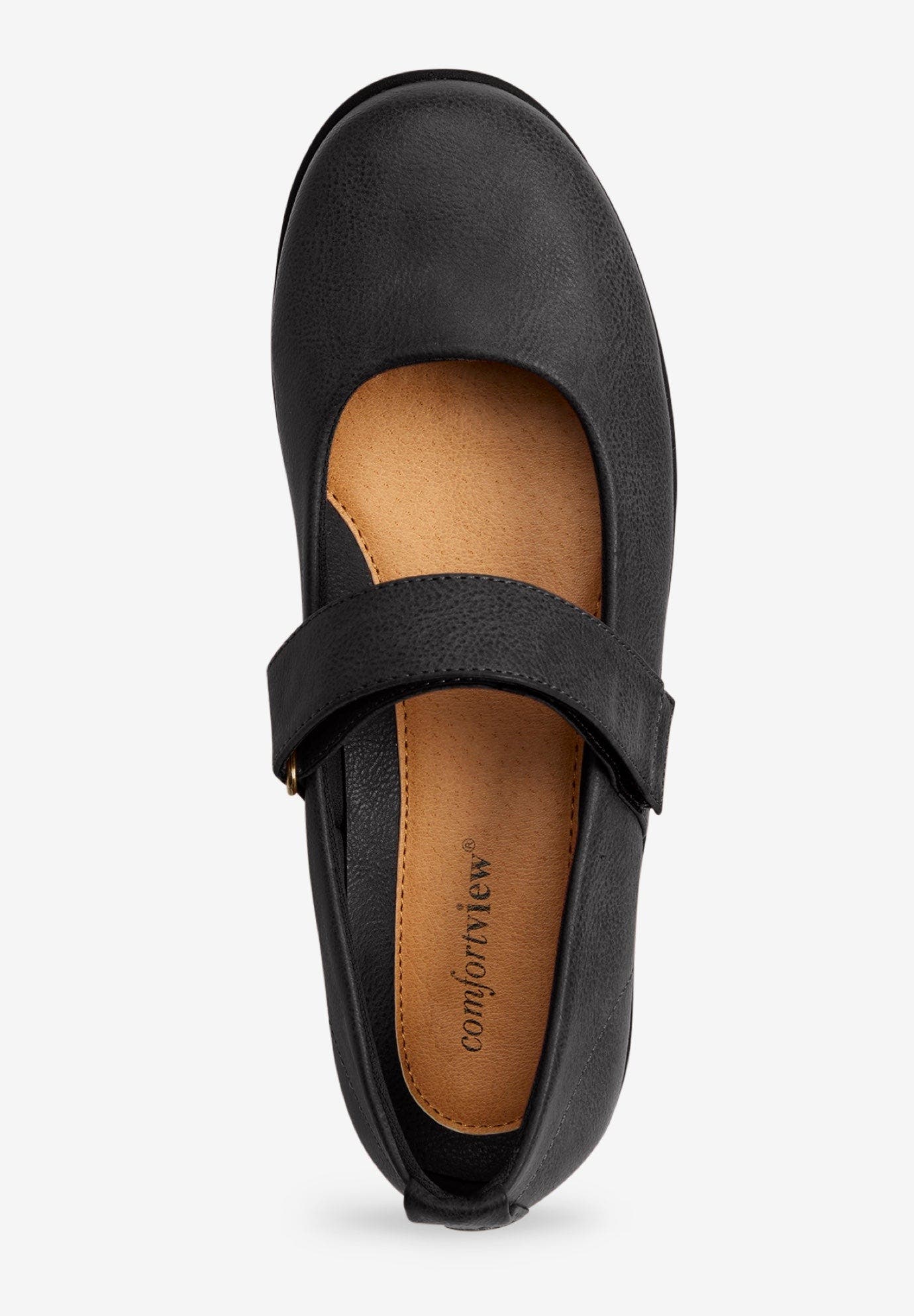 Comfortview The Carla Mary Jane Flat, Alternate, color, Black