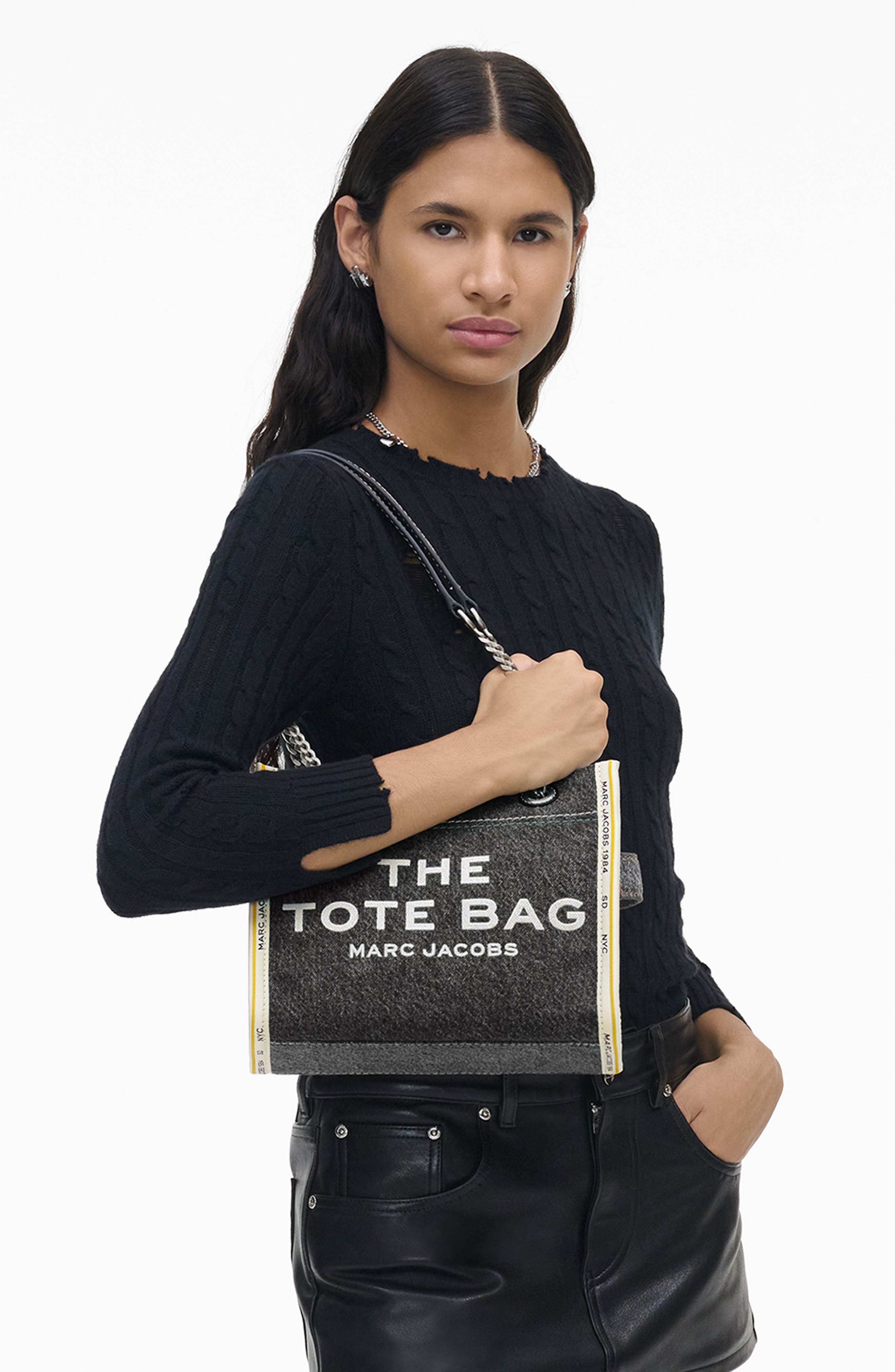 Marc Jacobs The Small Denim Tote, Alternate, color, Black Wash