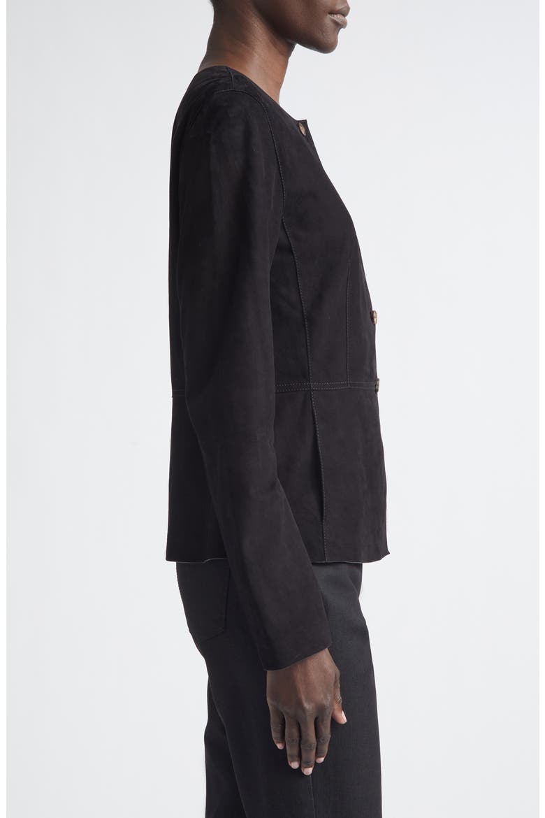 Fitted Collarless Suede Jacket, Alternate, color, BLACK