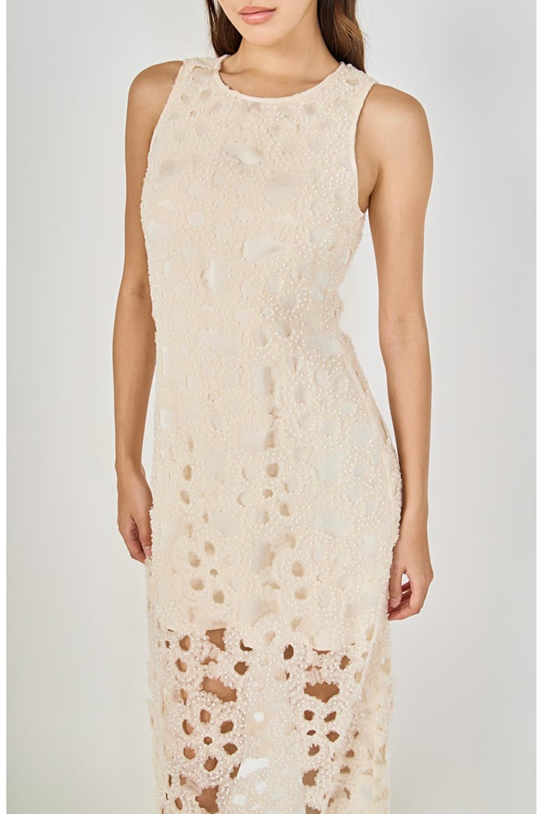 Pearl Floral Lace Midi Dress, Alternate, color, CREAM