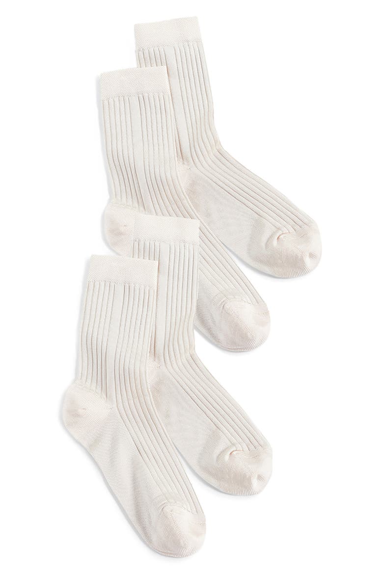 Silky Blend Assorted 2-Pack Rib Crew Socks, Main, color, IVORY