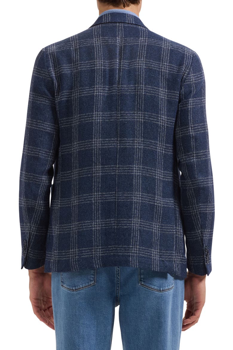 Windowpane Check Cotton & Linen Blend Blazer, Alternate, color, NAVY