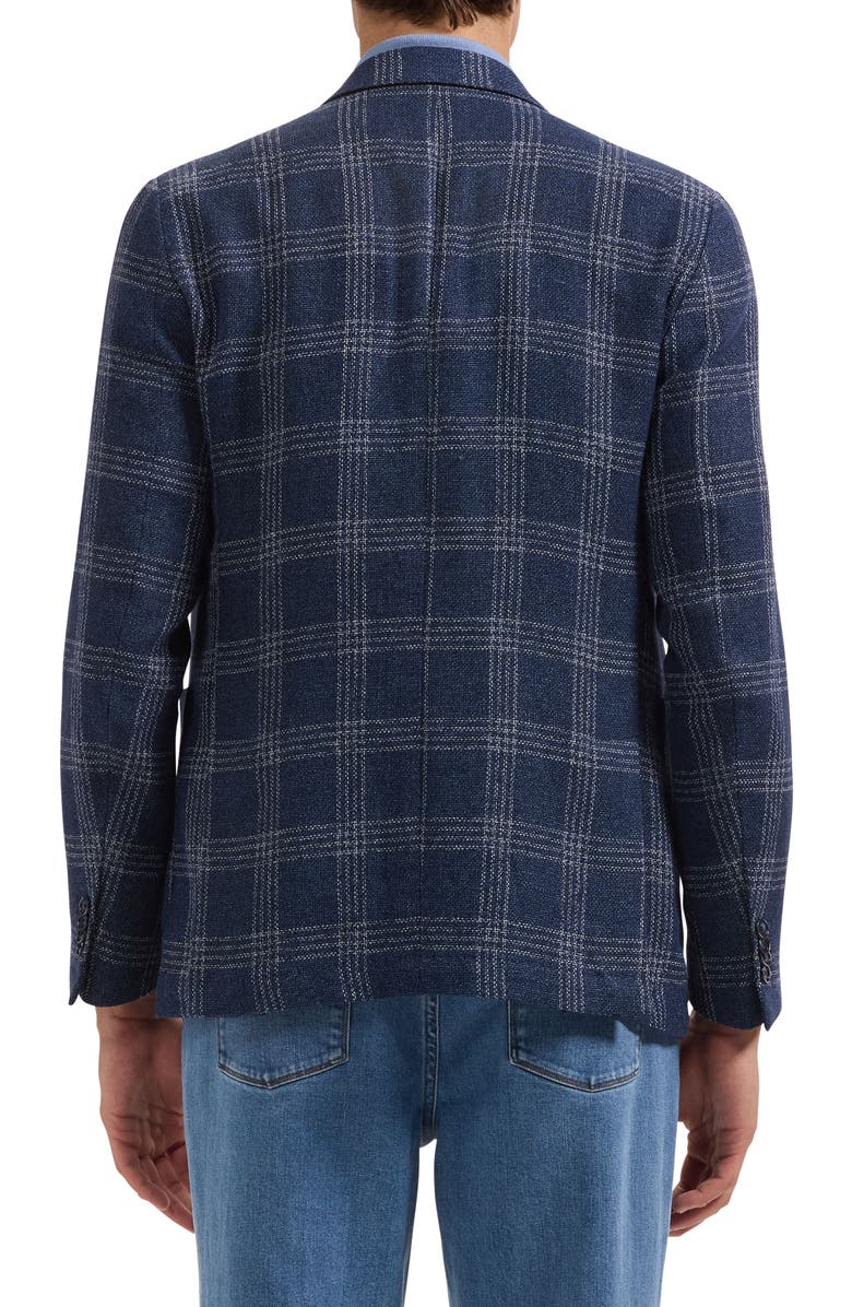 Bugatchi Windowpane Check Cotton & Linen Blend Blazer, Alternate, color, Navy