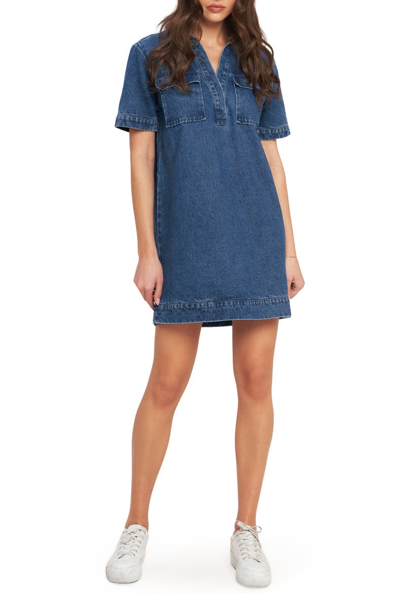 Short Sleeve Denim Minidress, Main, color, MEDIUM INDIGO