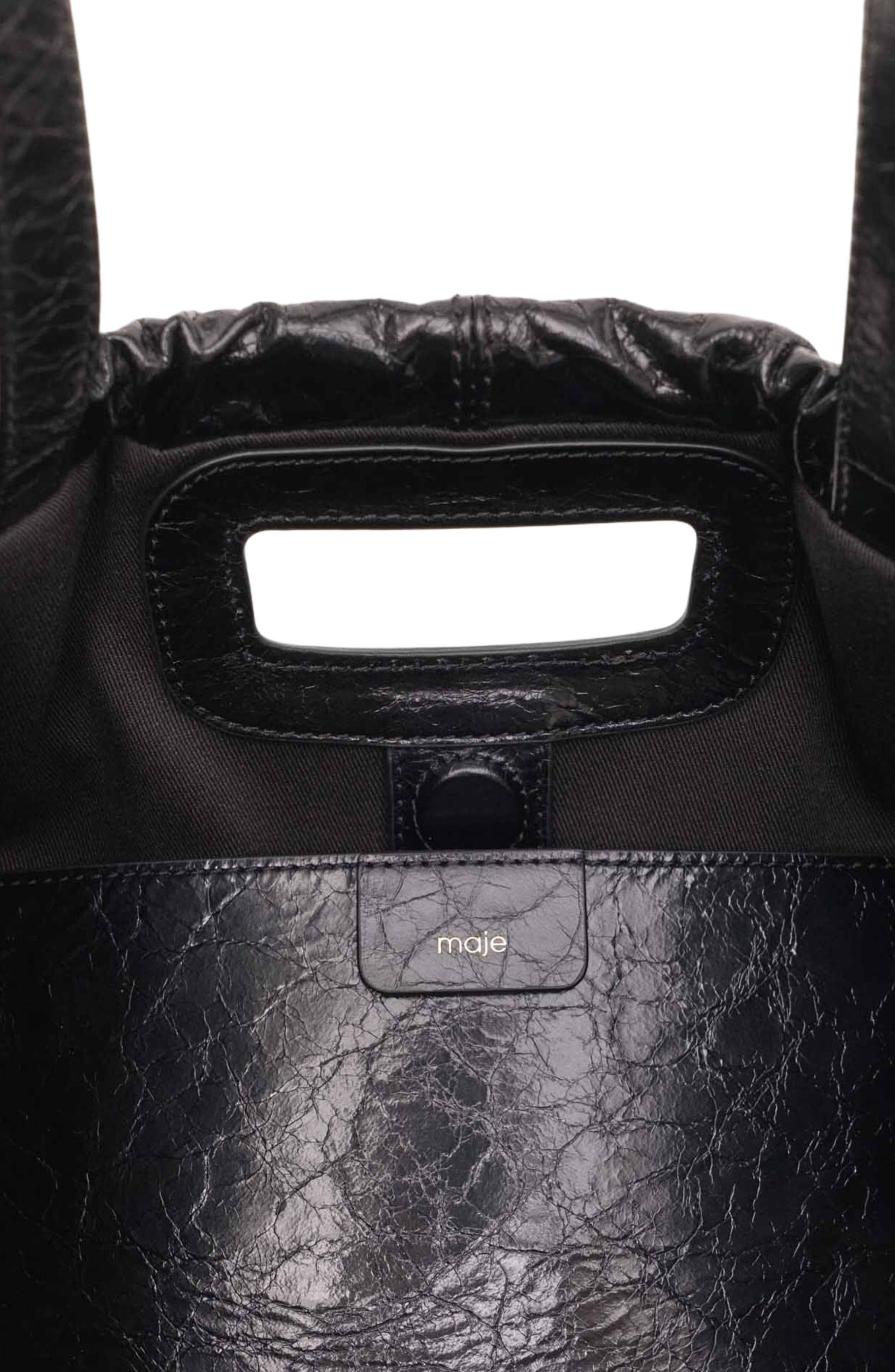 maje Crackled leather Milpli tote bag, Alternate, color, Black