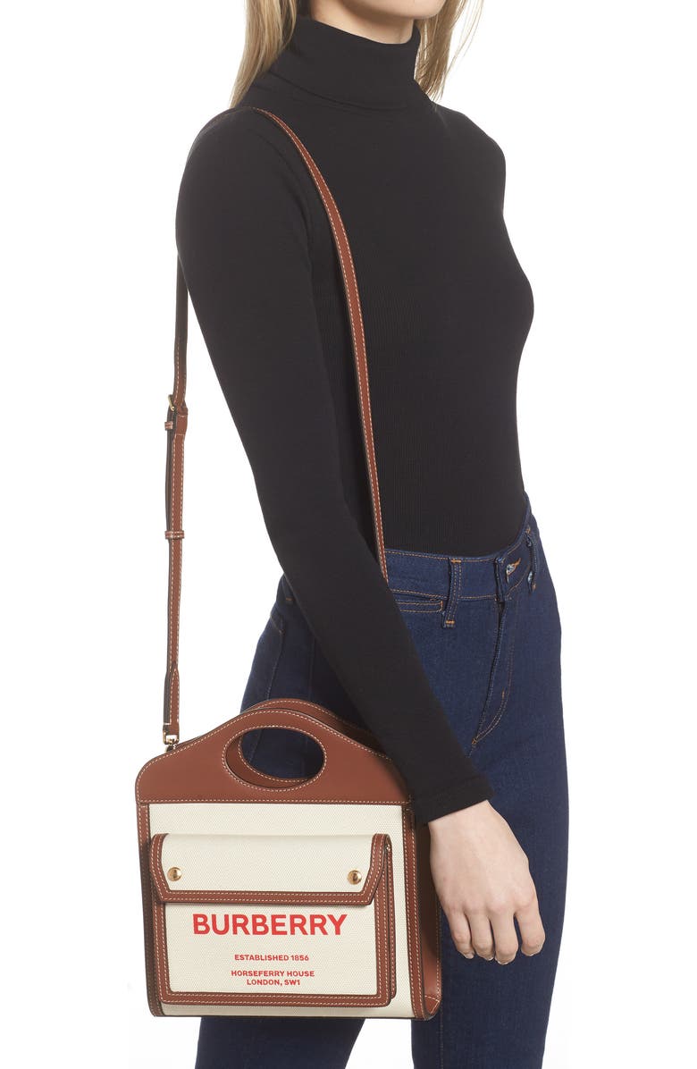 Burberry Mini Two-Tone Canvas & Leather Pocket Bag, Alternate, color,