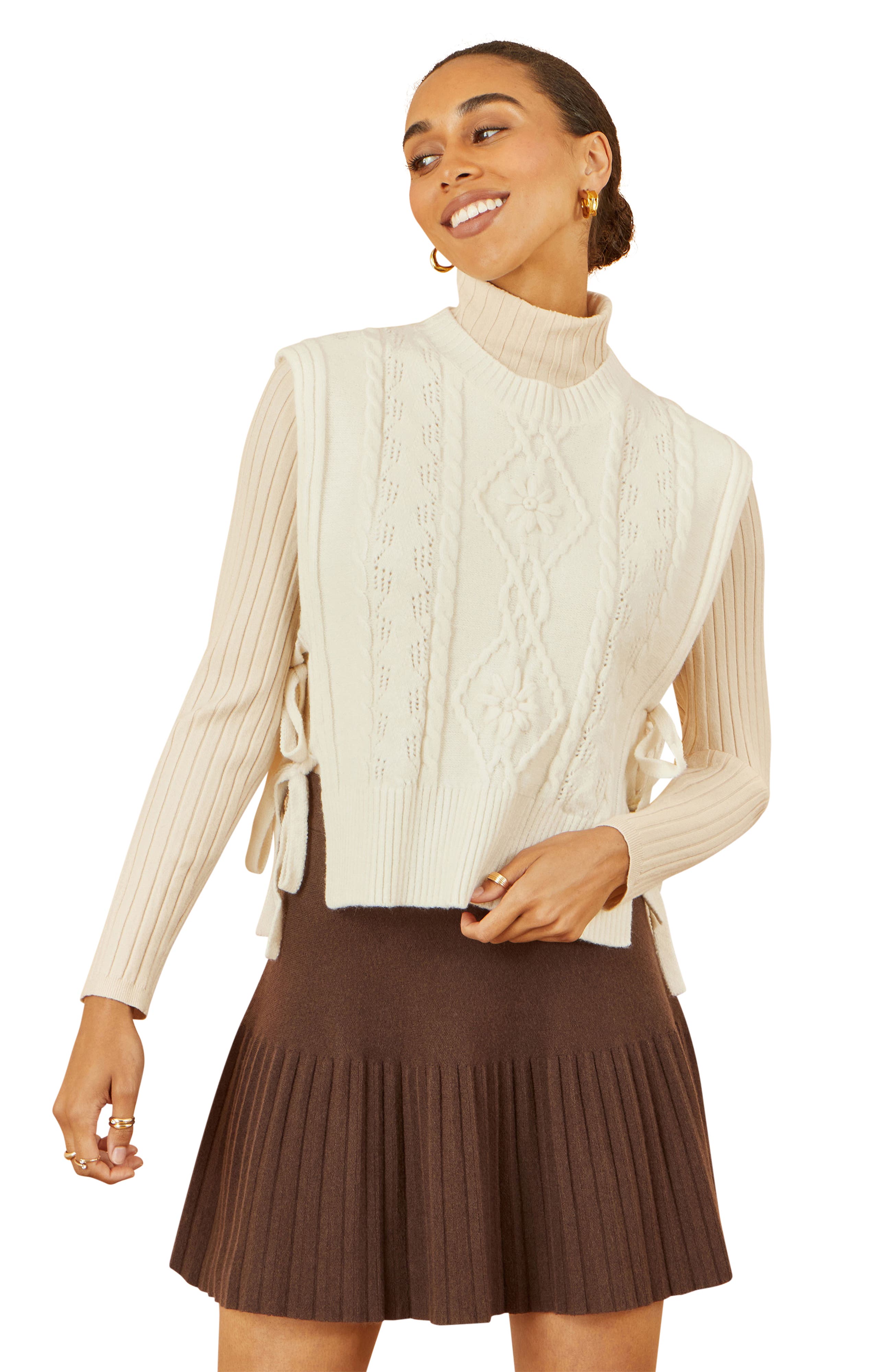 Floral Cable Knit Side Tie Pullover - image 4