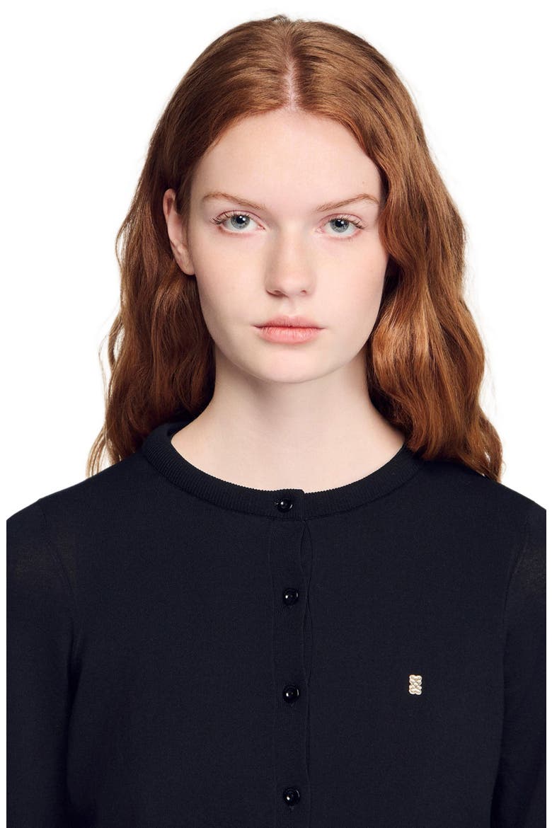 Cropped padded round neck cardigan, Alternate, color, Black