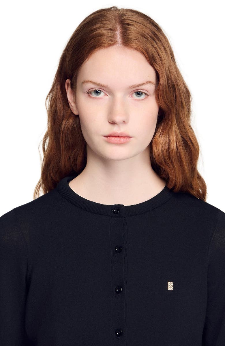 SANDRO Padded round neck cropped cardigan, Alternate, color, Black