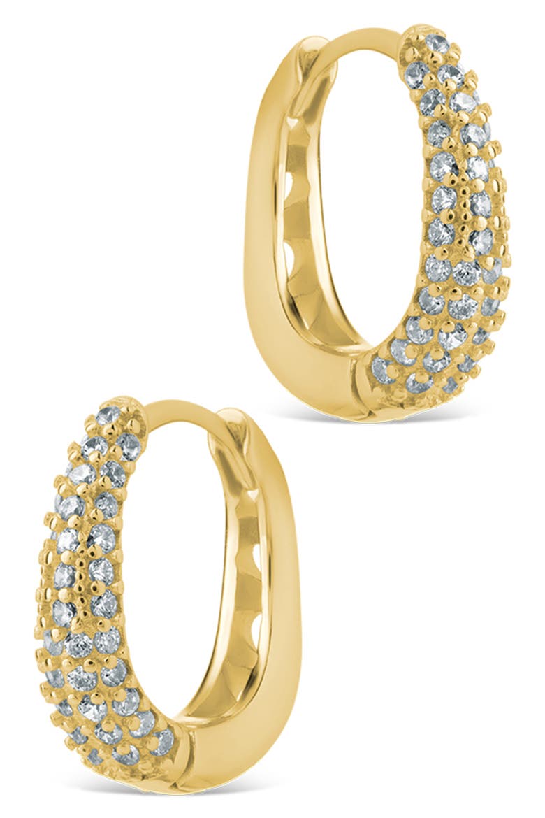 Pavé Cubic Zirconia Huggie Hoop Earrings, Alternate, color, GOLD