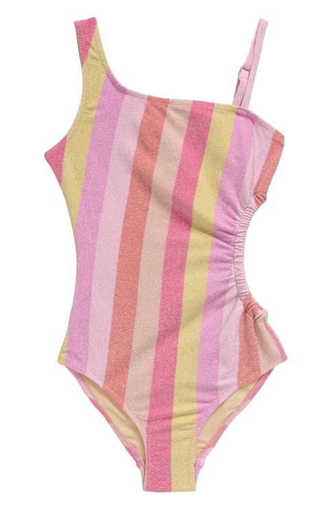 Kids' Metallic Stripe One-Shoulder One-Piece Swimsuit (Toddler & Little Kid)