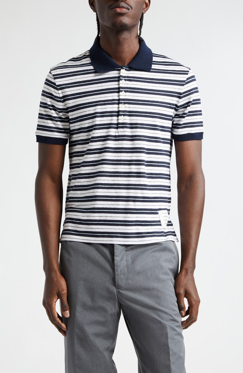Thom Browne Stripe Stretch Linen Polo, Main, color, 