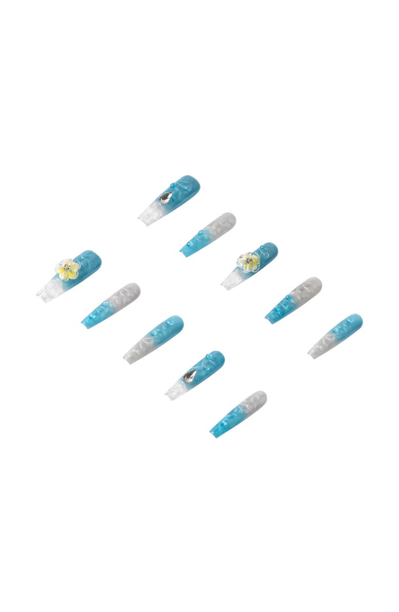 3H Nails Paradise Flower Luxury Handmade Press On Nails, Alternate, color, Cyan