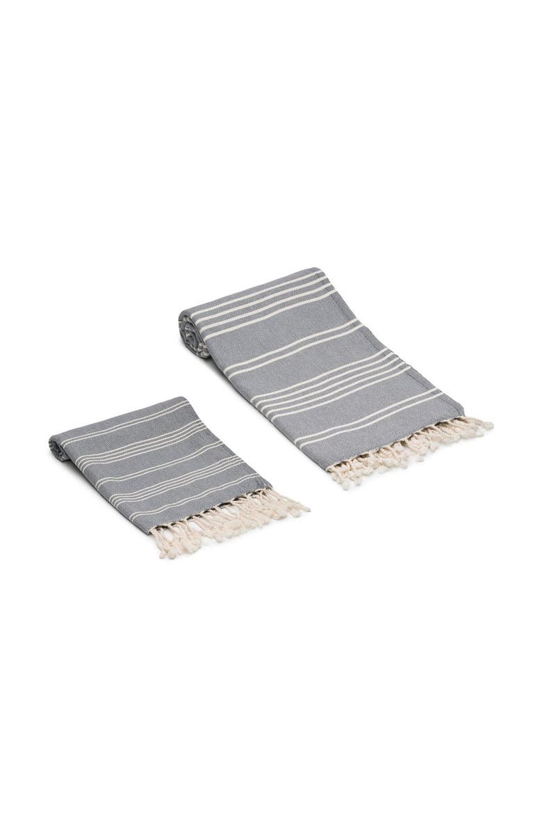 Essential Stripe Turkish Cotton Bath and Hand Towel - Set, Alternate, color, Gray