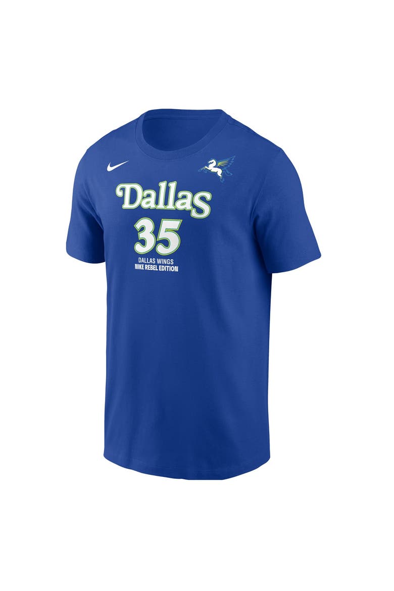 Men's Nike Azzi Fudd Blue Dallas Wings Name & Number Rebel Edition T-Shirt, Alternate, color, Blue