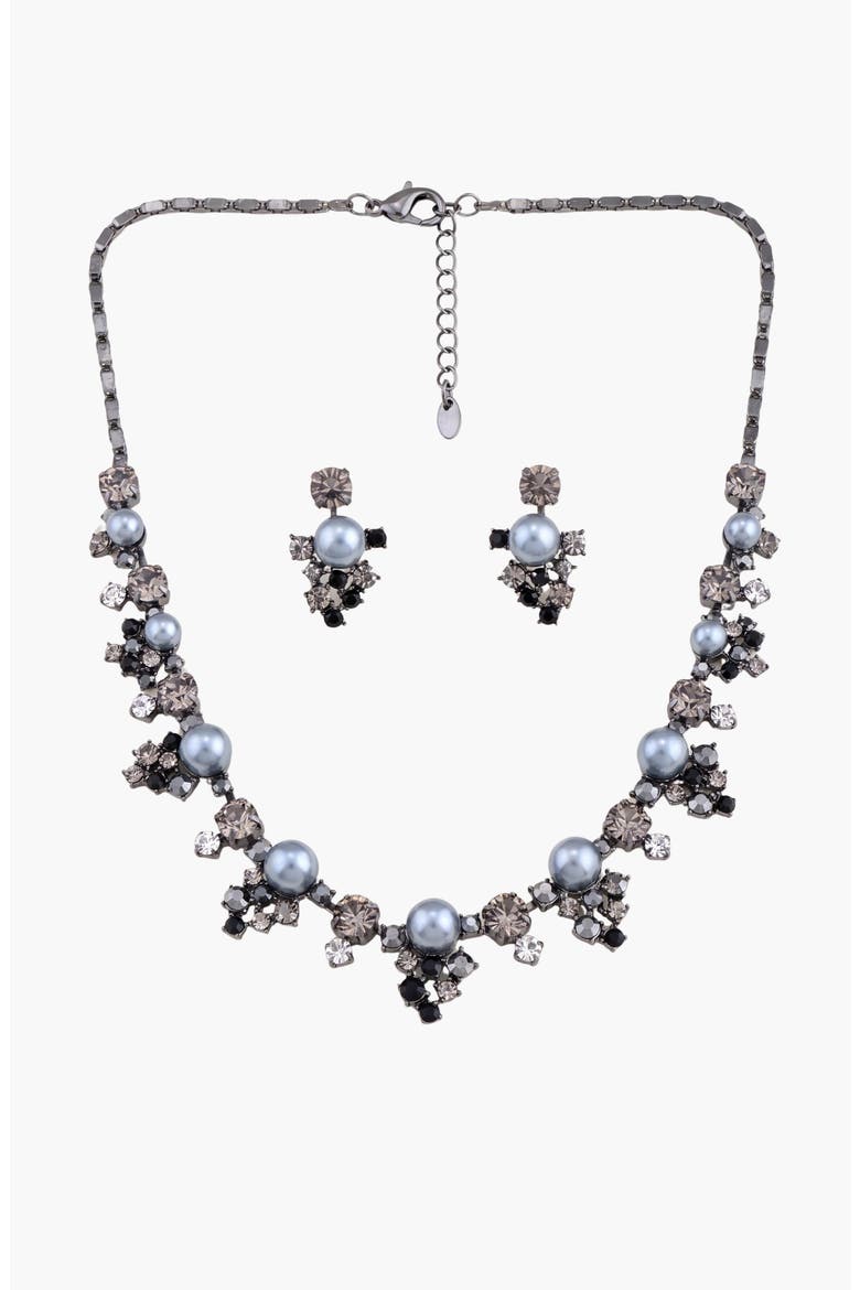 Faux Pearl Crystal Statement Necklace and Earring Set, Main, color, Black