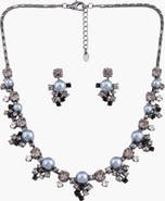 Modenaire Faux Pearl Crystal Statement Necklace and Earring Set