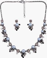 Modenaire Faux Pearl Crystal Statement Necklace and Earring Set