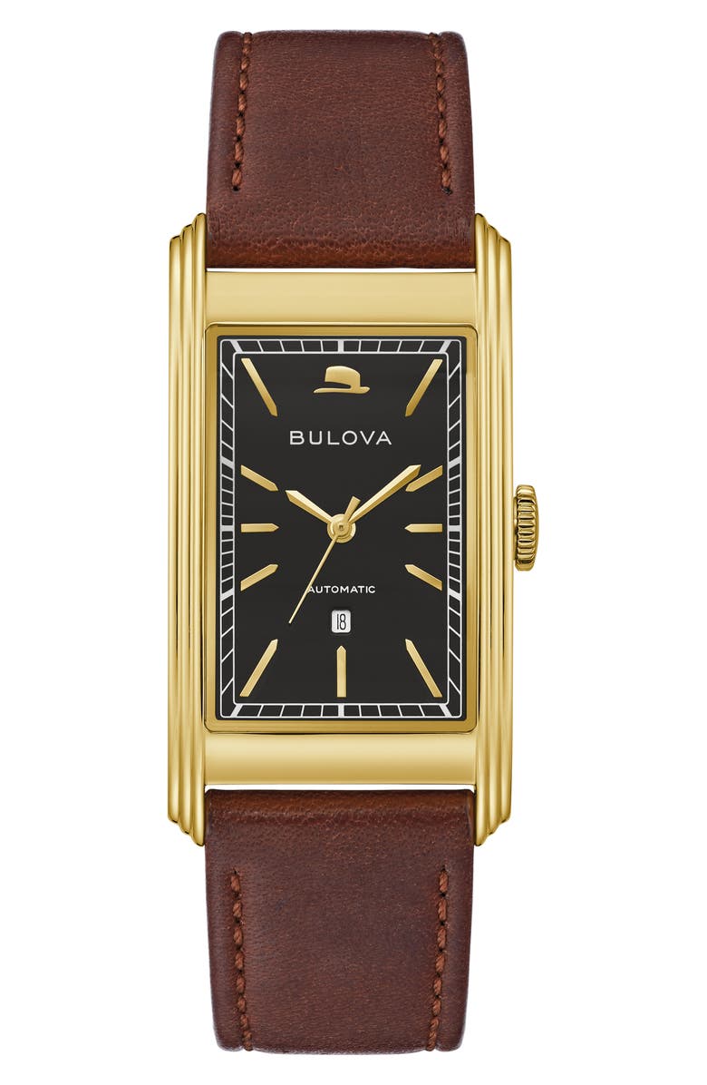BULOVA Frank Sinatra Chariman of the Board Leather Strap Watch, 25.5mm, Main, color, Gold-Tone