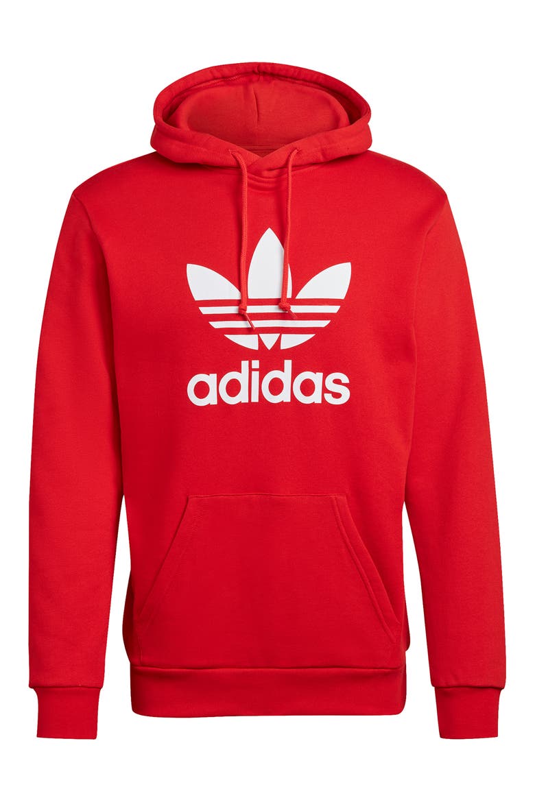 Men's Trefoil Hoodie, Main, color, RED/WHITE