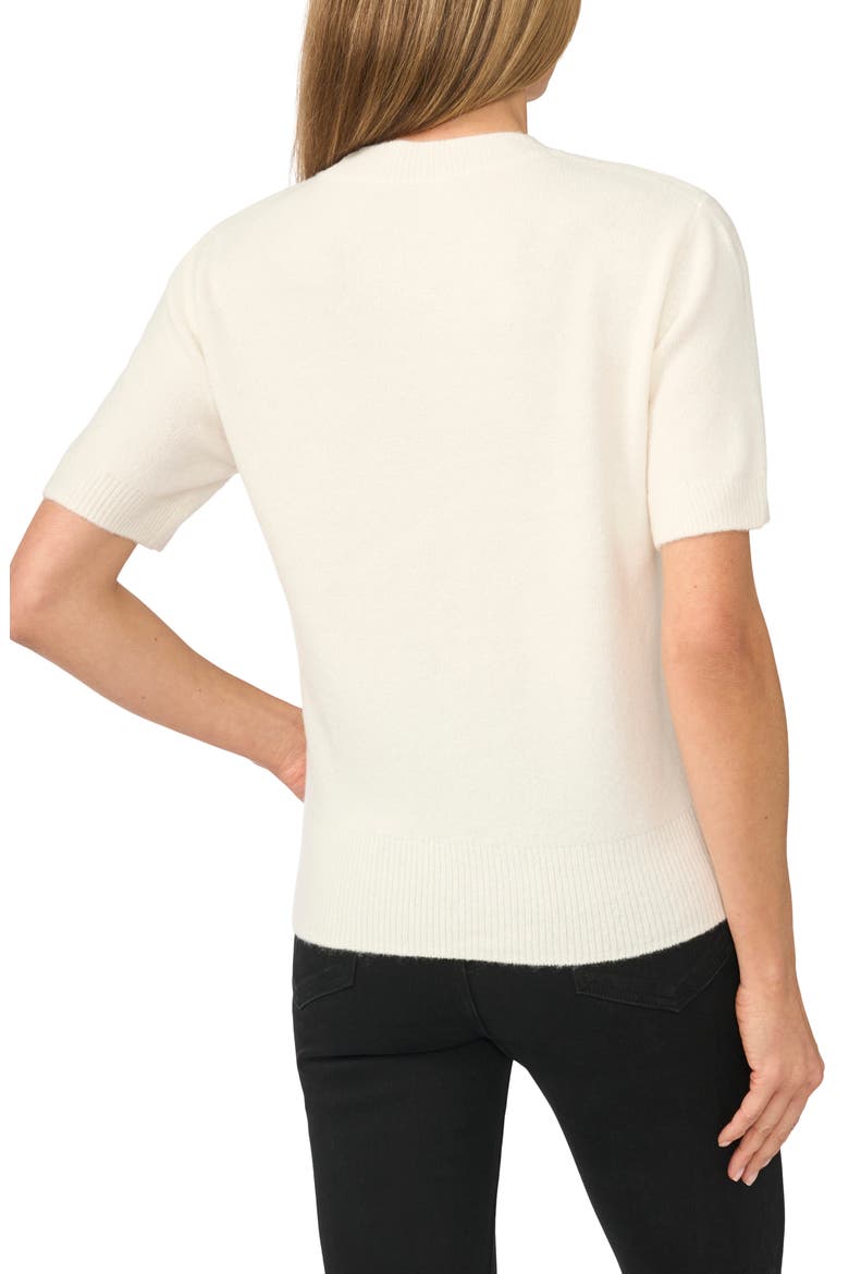 Bow Embellished Short Sleeve Sweater, Alternate, color, ANTIQUE WHITE