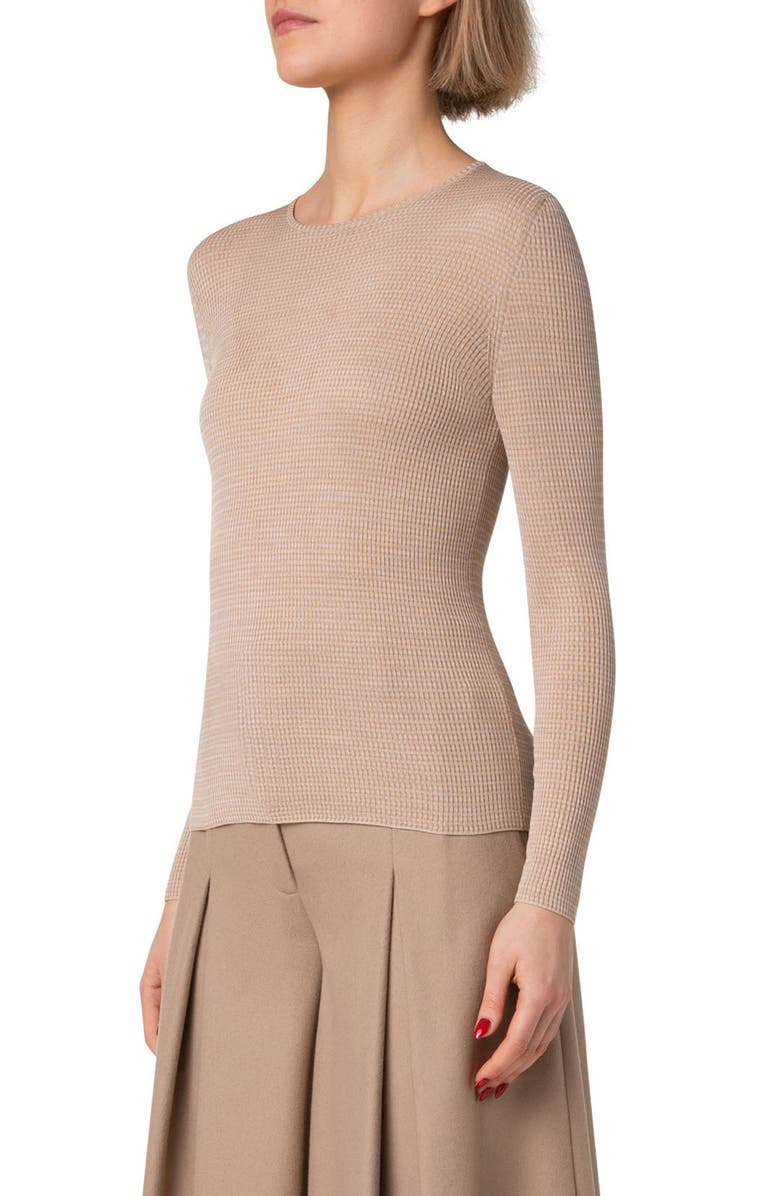 Akris Fitted Rib Silk Sweater, Alternate, color,
