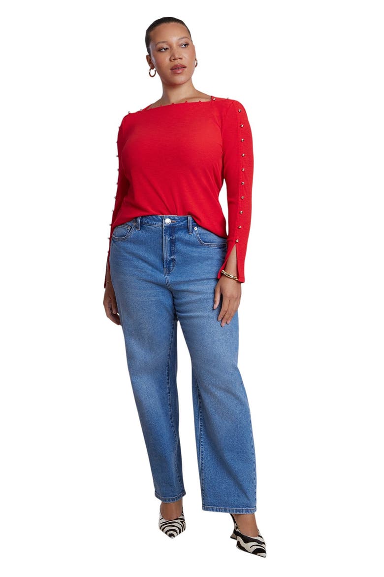 Button Detail Square Neck Knit Top (plus), Alternate, color, BARBADOS CHERRY