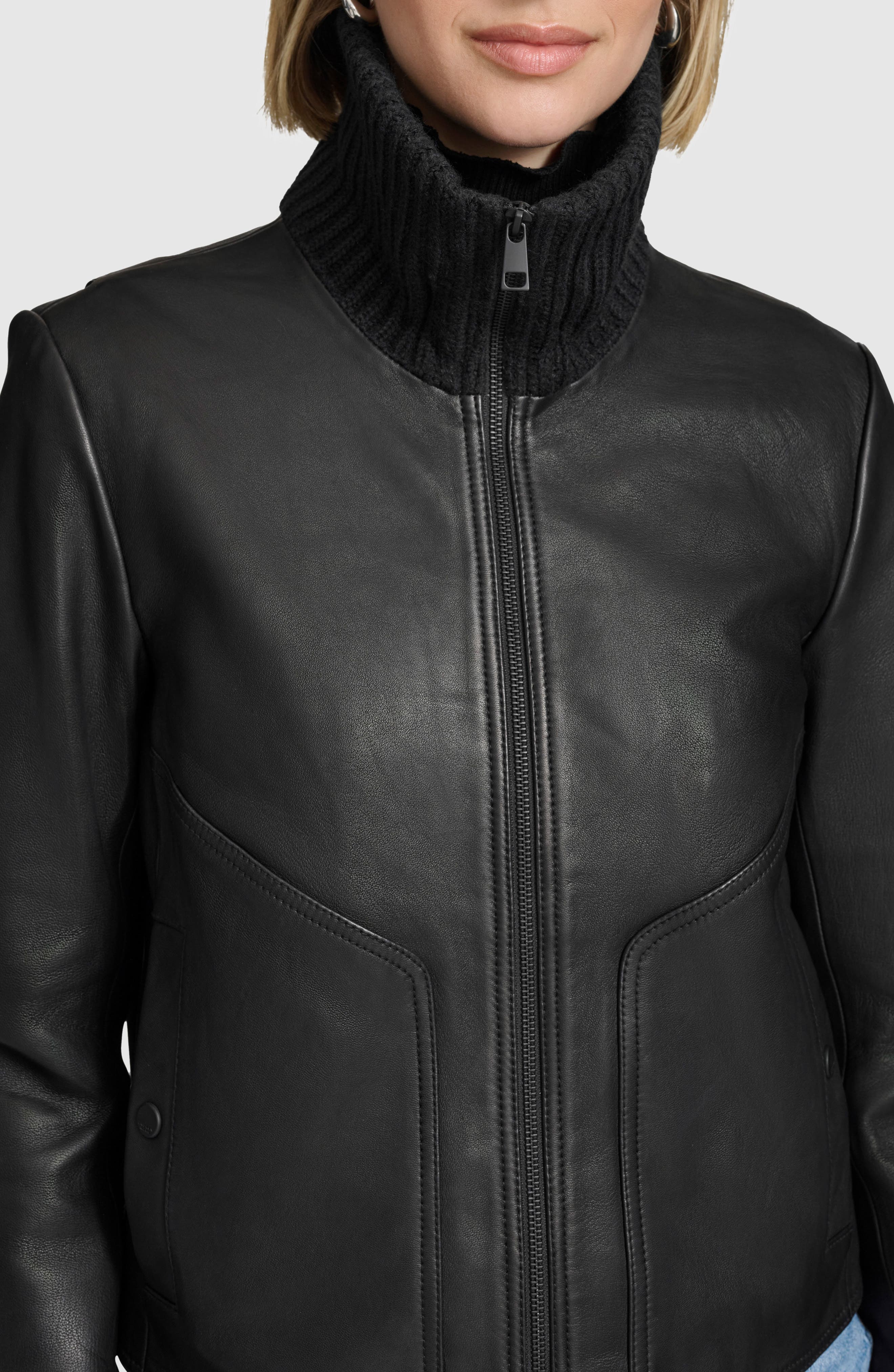 Женские куртки Andrew Marc Beatrix Leather Bomber Jacket — фото 5