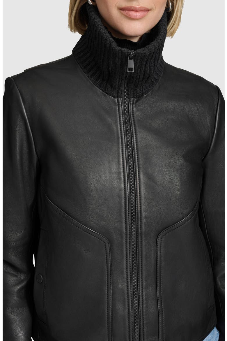 Beatrix Leather Bomber Jacket, Alternate, color, BLACK
