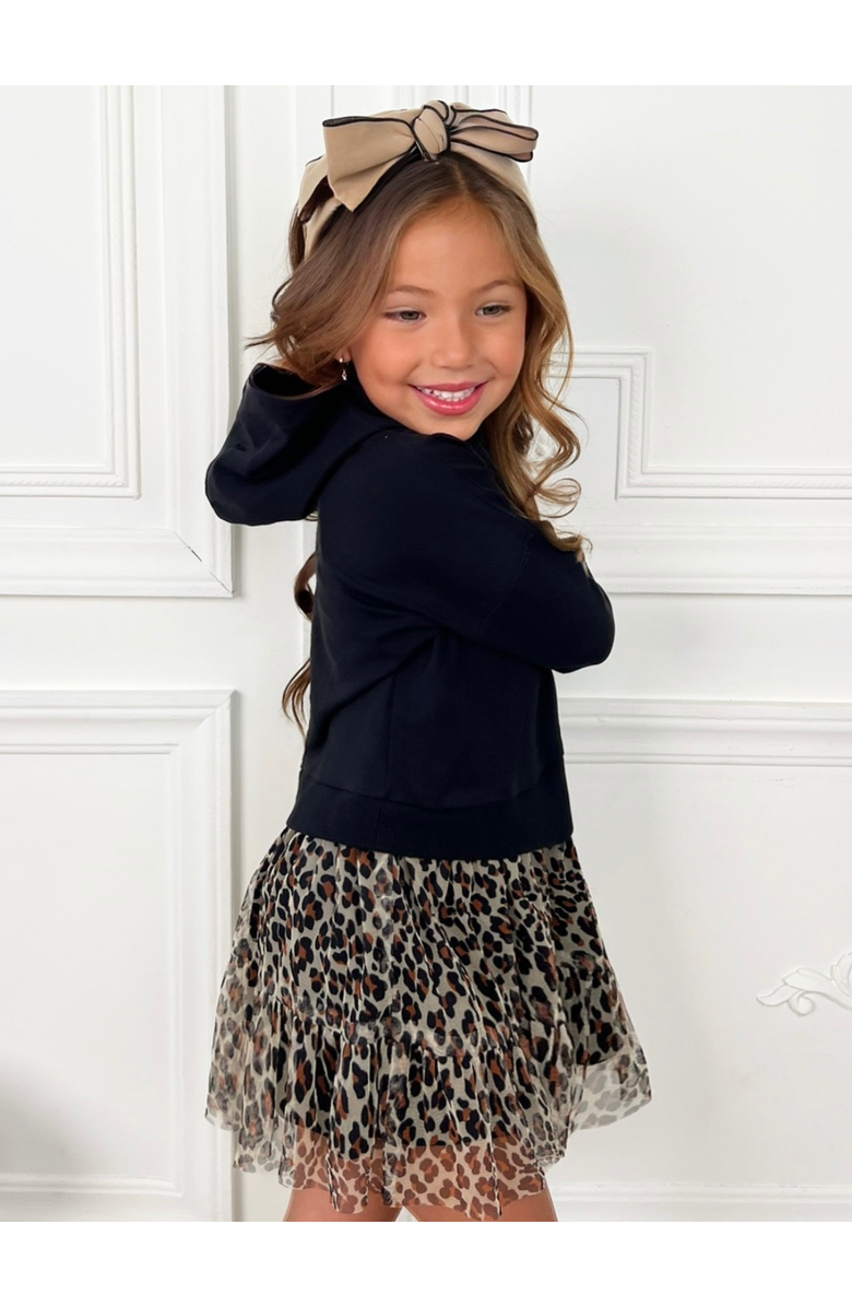 Mia Belle Girls Wild & Cozy Cheetah Hooded Tutu Dress, Alternate, color, Black