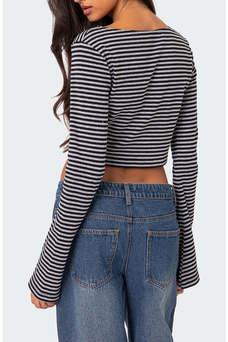 Charlee Stripe Long Sleeve Crop Top, Alternate, color, GRAY