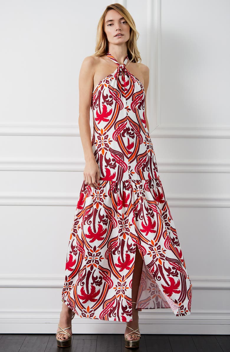 CIEBON Jordie Print Halter Maxi Dress, Alternate, color, Red Multi