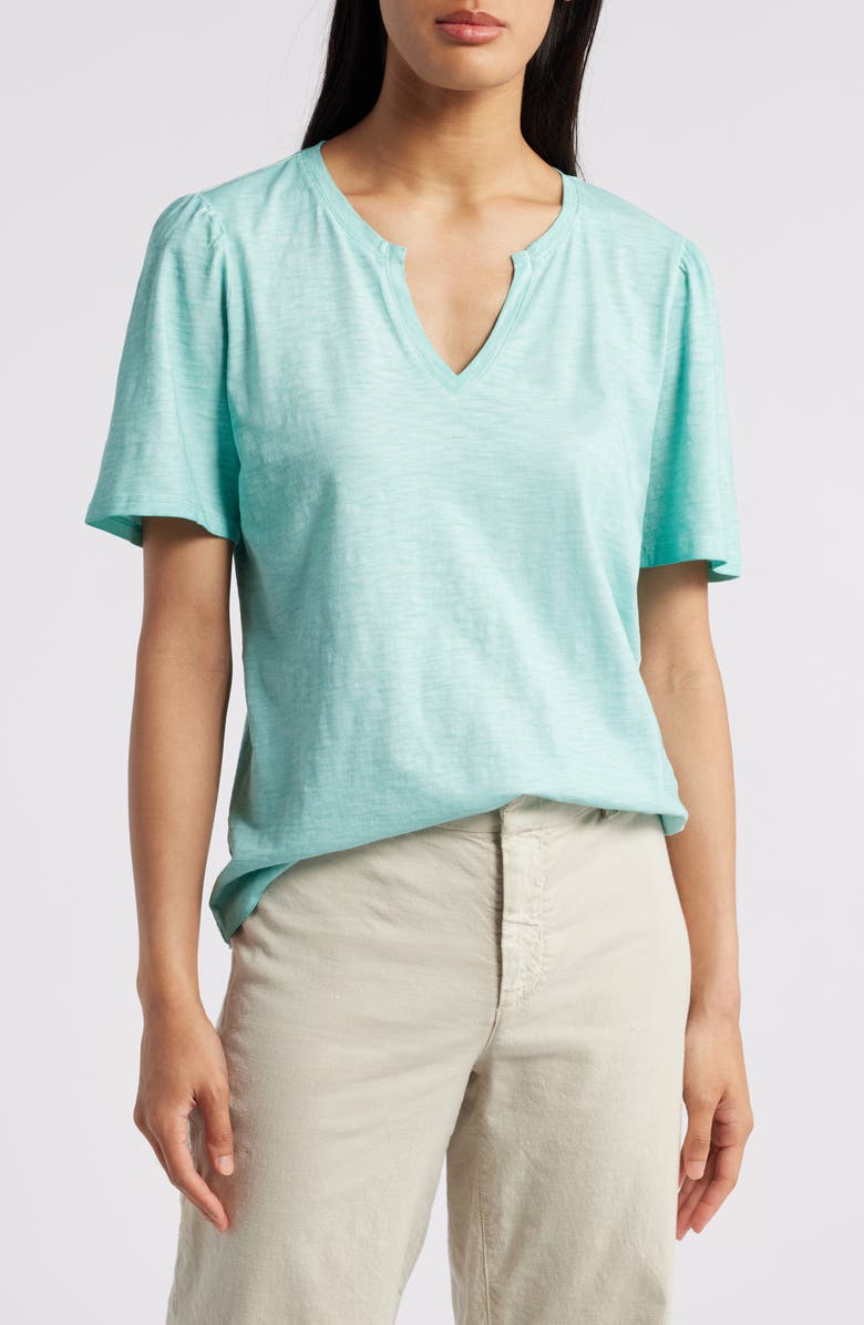 NZT by NIC+ZOE Split Neck Cotton T-Shirt, Main, color,